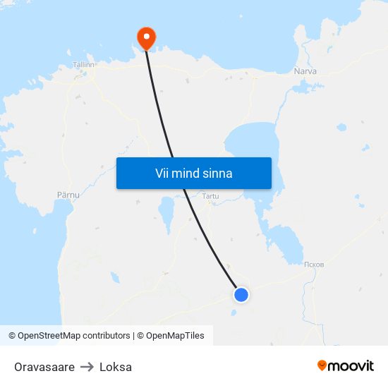 Oravasaare to Loksa map