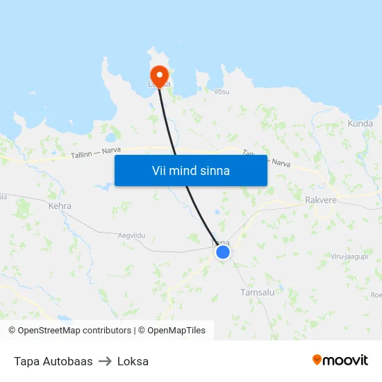 Tapa Autobaas to Loksa map