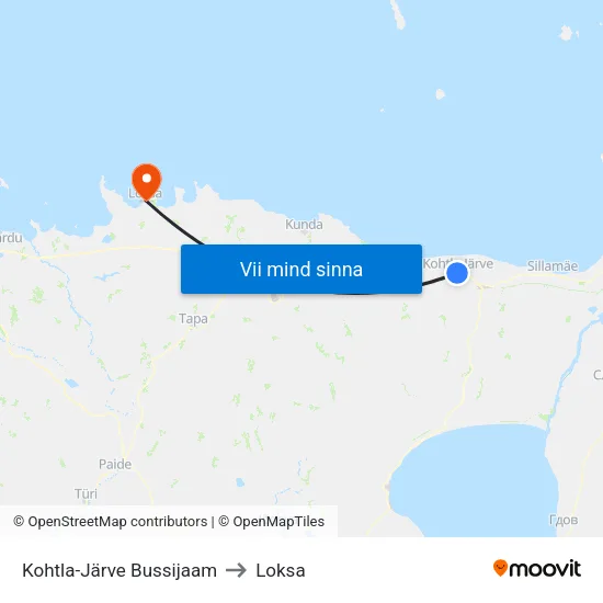 Kohtla-Järve Bussijaam to Loksa map