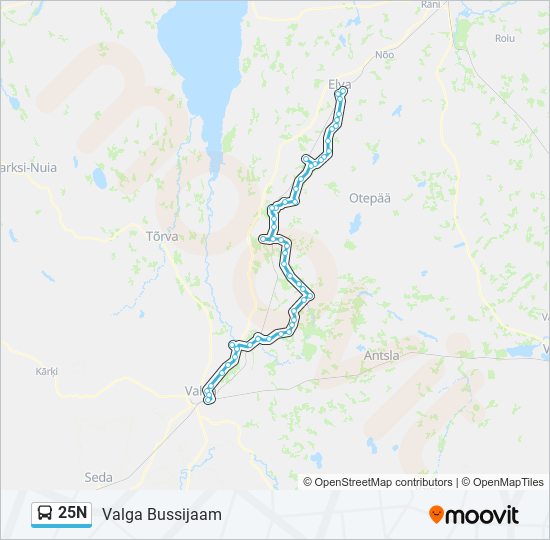 Автобус 25N: карта маршрута