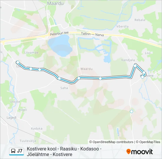 Автобус J7: карта маршрута