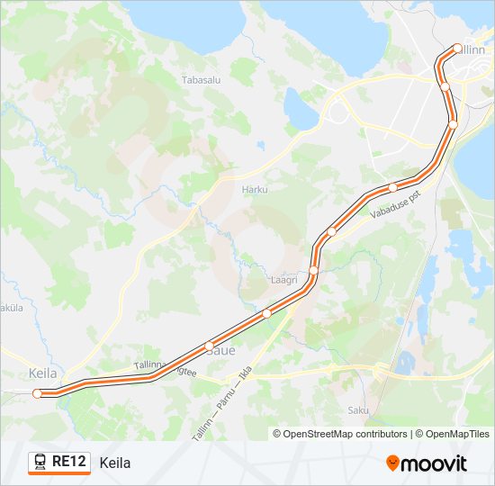 Поезд RE12: карта маршрута