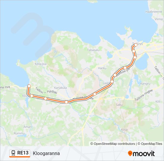 Поезд RE13: карта маршрута