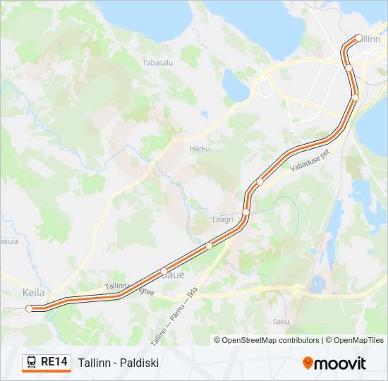 Поезд RE14: карта маршрута