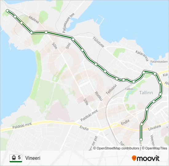 Трамвай 5: карта маршрута