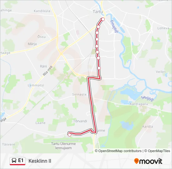 Автобус E1: карта маршрута