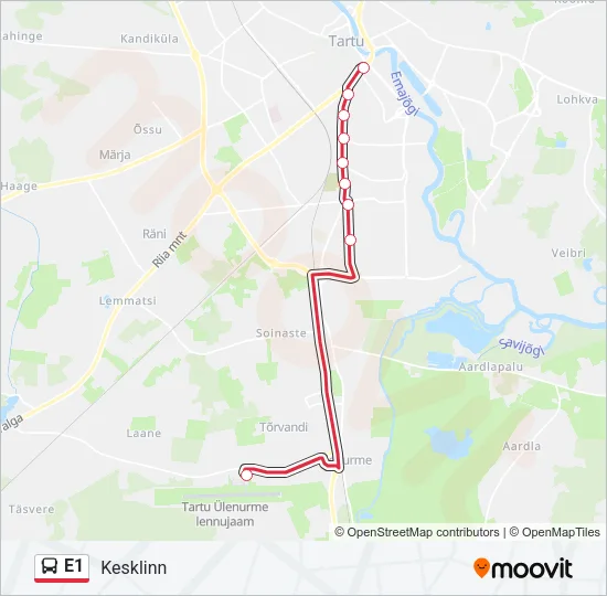 Автобус E1: карта маршрута