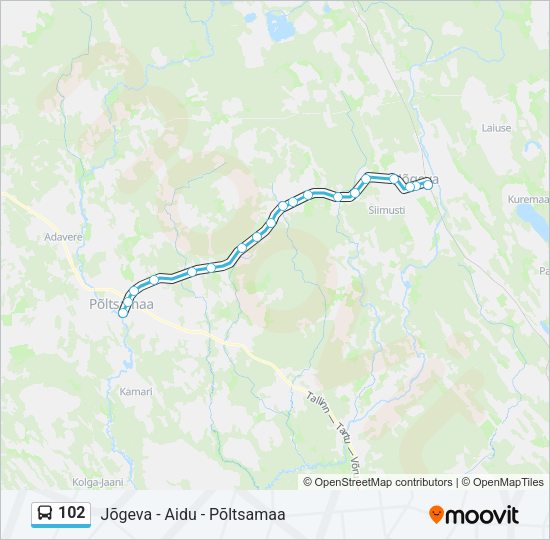 Автобус 102: карта маршрута