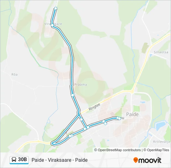 Автобус 30B: карта маршрута