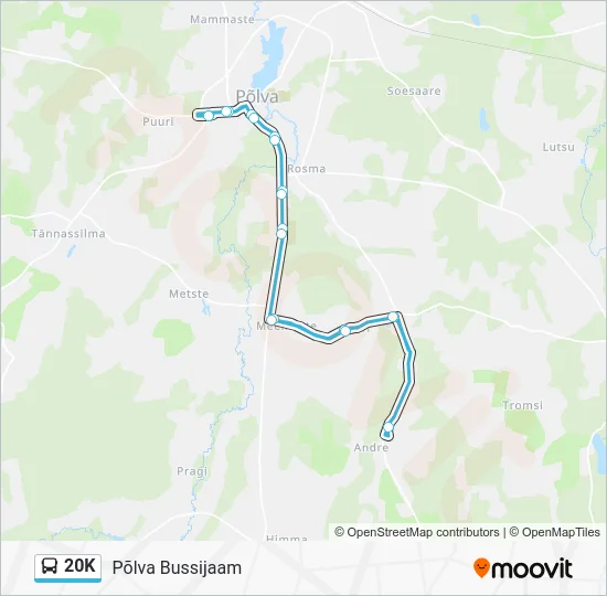 Автобус 20K: карта маршрута