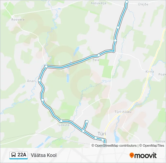 Автобус 22A: карта маршрута