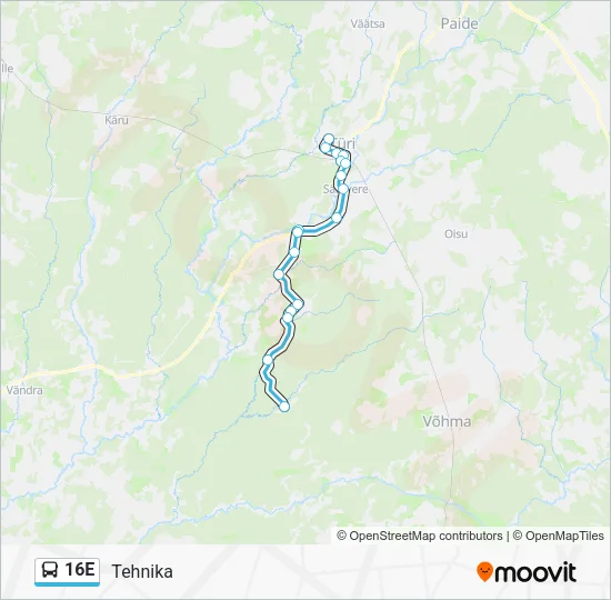 Автобус 16E: карта маршрута