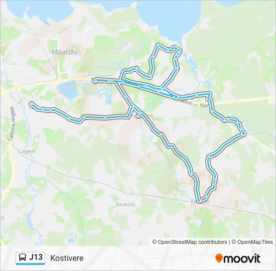 Автобус J13: карта маршрута