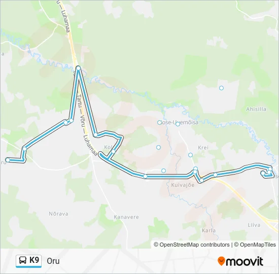 Автобус K9: карта маршрута