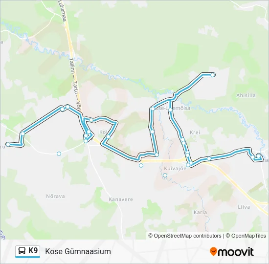 Автобус K9: карта маршрута