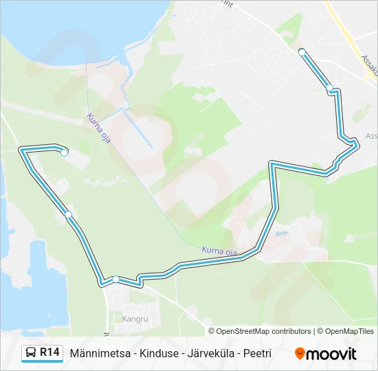 Автобус R14: карта маршрута