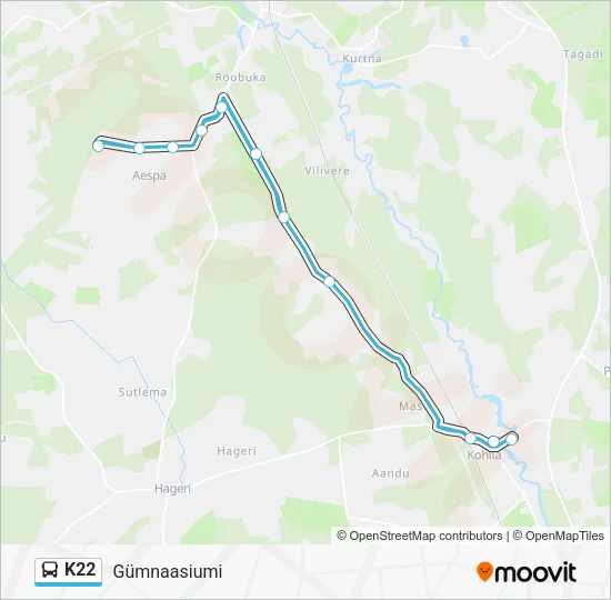 Автобус K22: карта маршрута