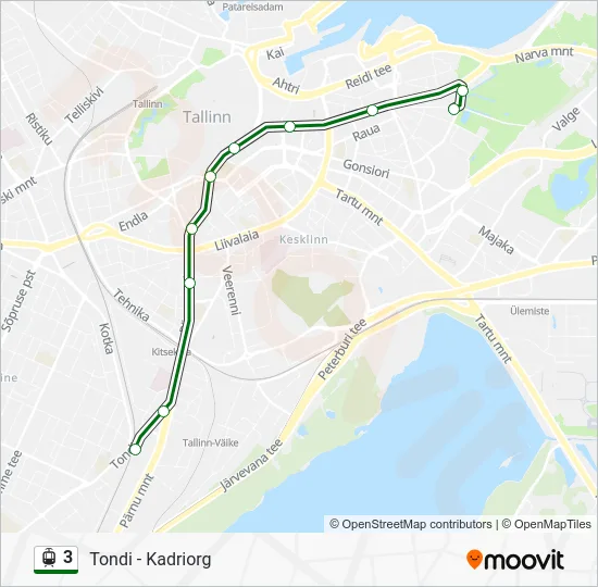 Трамвай 3: карта маршрута