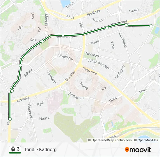 Трамвай 3: карта маршрута