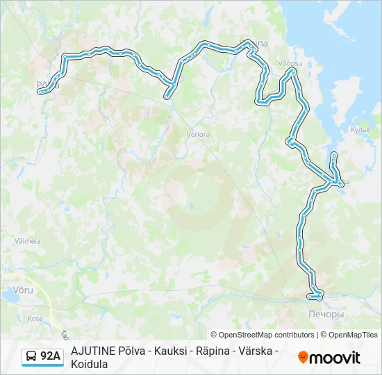 Автобус 92A: карта маршрута