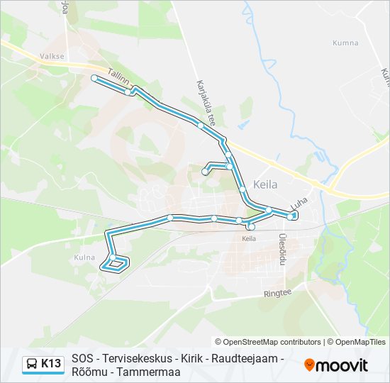 K13 bus Line Map