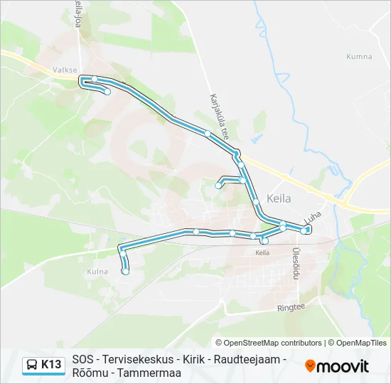 Автобус K13: карта маршрута