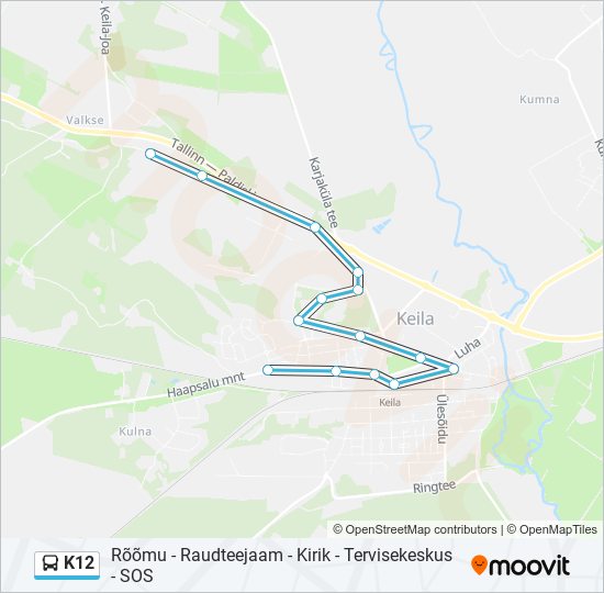 Автобус K12: карта маршрута