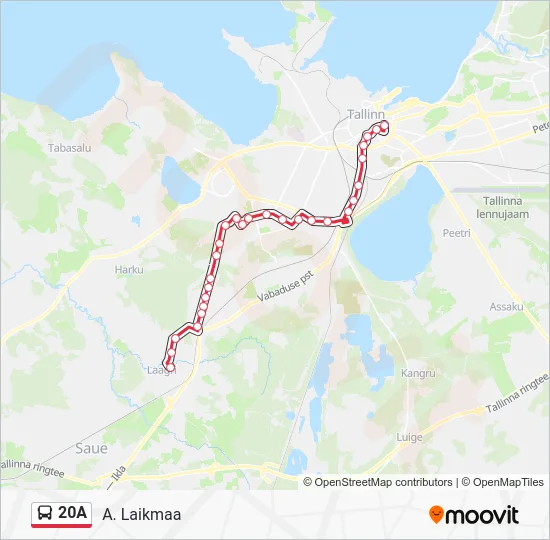 Автобус 20A: карта маршрута