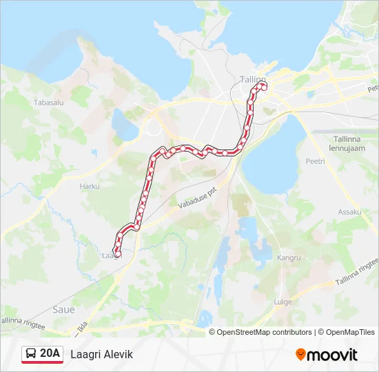 Автобус 20A: карта маршрута