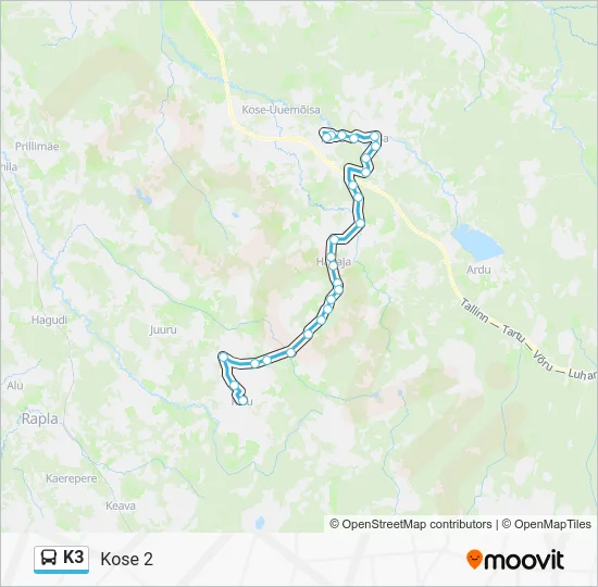 Автобус K3: карта маршрута
