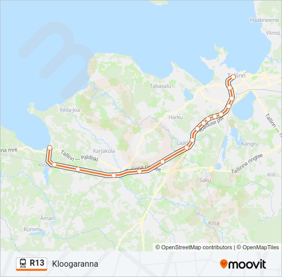 Поезд R13: карта маршрута