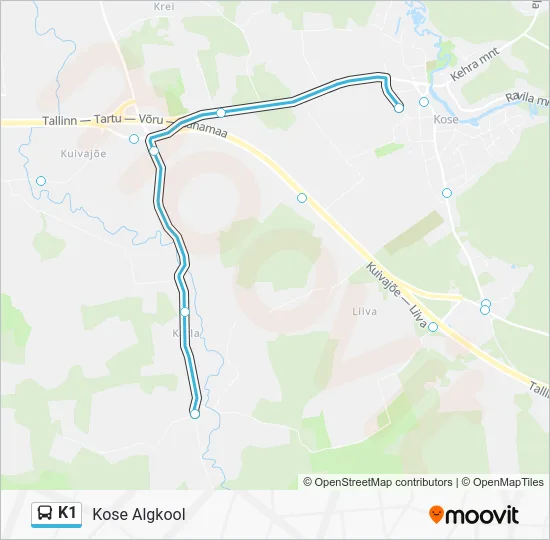 Автобус K1: карта маршрута
