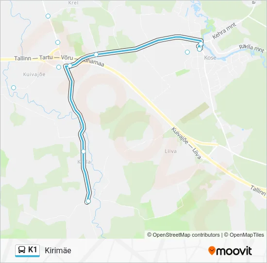 Автобус K1: карта маршрута
