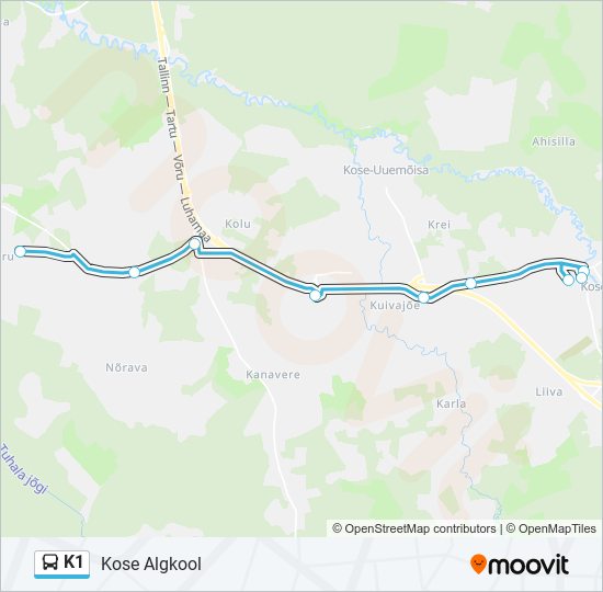 Автобус K1: карта маршрута