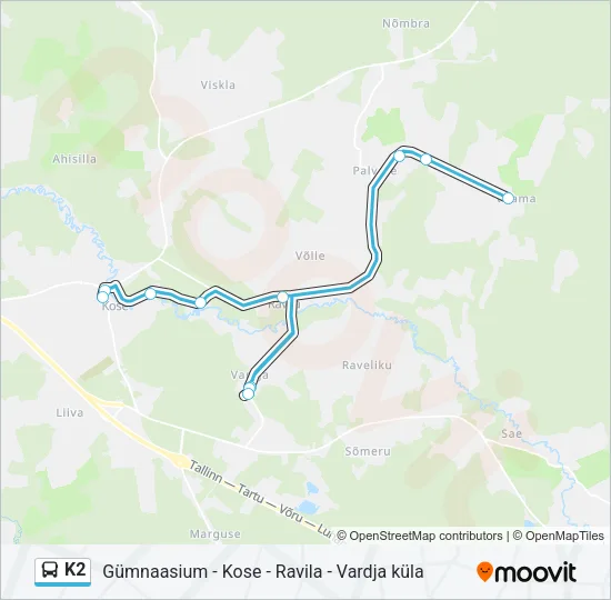 Автобус K2: карта маршрута
