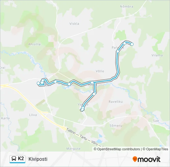Автобус K2: карта маршрута