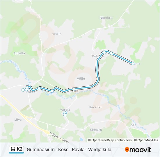Автобус K2: карта маршрута