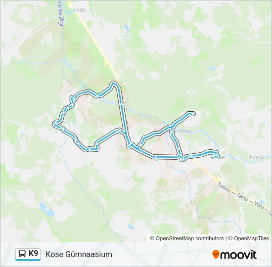 Автобус K9: карта маршрута