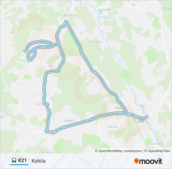 K21 bus Line Map