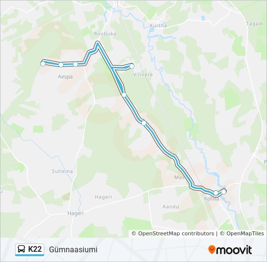 K22 bus Line Map