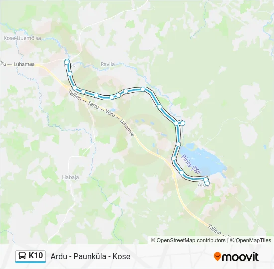 Автобус K10: карта маршрута