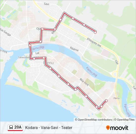 Автобус 20A: карта маршрута