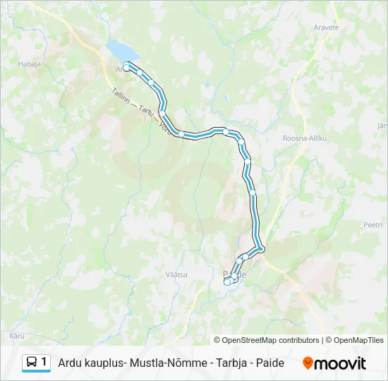 Автобус 1: карта маршрута