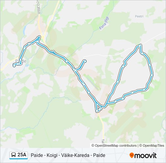 Автобус 25A: карта маршрута