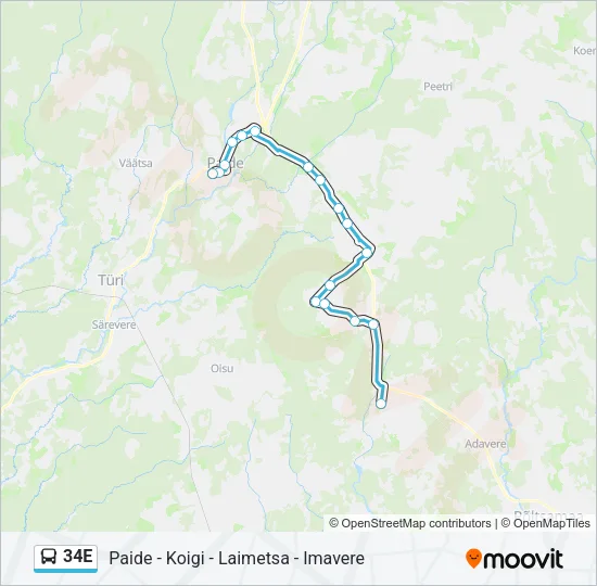 34E Bus Line Map