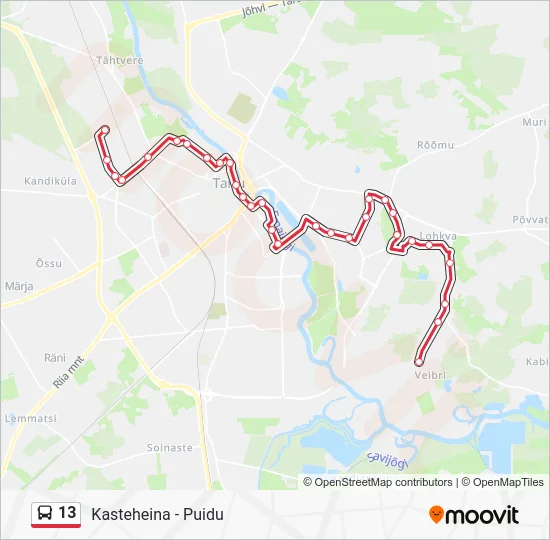 Автобус 13: карта маршрута
