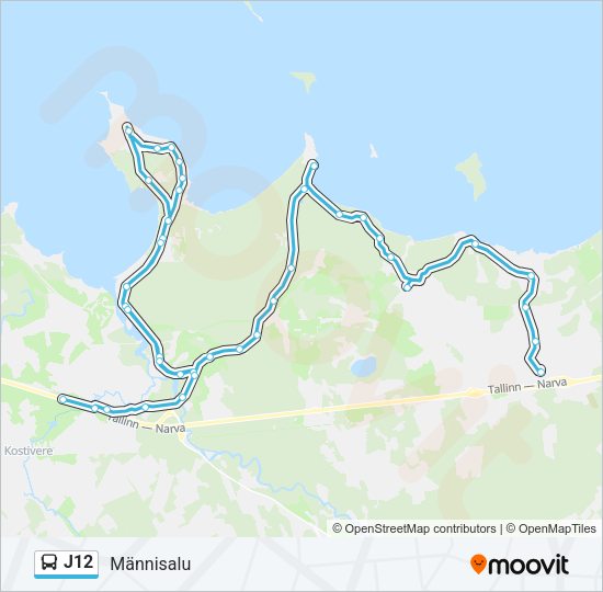 Автобус J12: карта маршрута