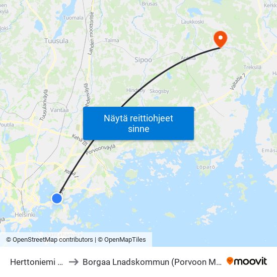 Herttoniemi (M) to Borgaa Lnadskommun (Porvoon Maalais map