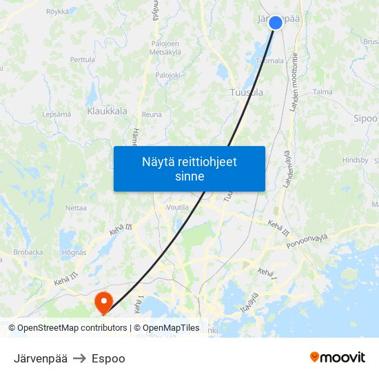 Järvenpää to Espoo map