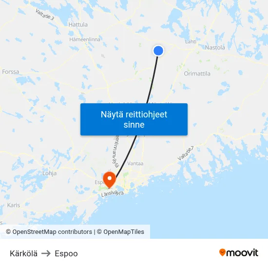 Kärkölä to Espoo map